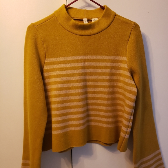 Anthropologie Sweaters - Cropped Mock Turtleneck Sweater Gold  & Pink Striped Anthropologie Womens Medium